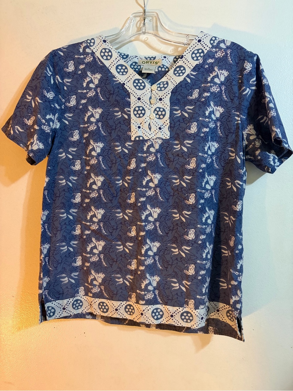 Orvis Blue and White Cotton Button-Up Top